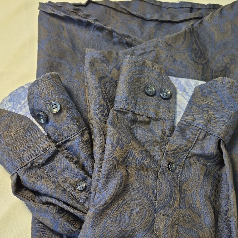 Tasso Elba Men's Vibrant Blue and Black Paisley Button Down Long Sleeve Shirt - Picture 14 of 16